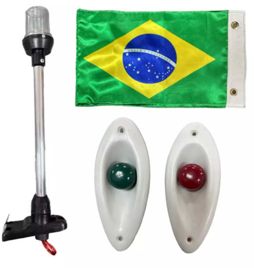 Kit Mastro Porta Band. 40cm + Luz Olho Tubarao + Bandeira Brasil MED 22 x 33 cm