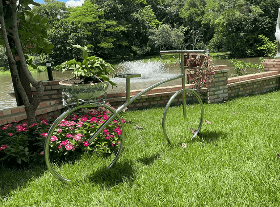 Bicicleta Decorativa p/ Jardim em Aço Inox - Tamanho Grande